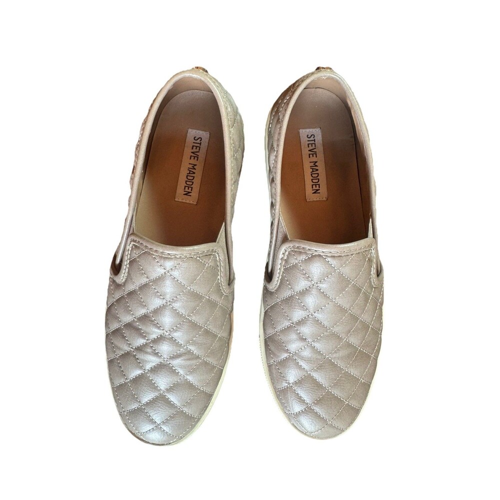 Steve Madden Ecentrcq Quilted Women's Slip On Shoes Loafer Sneakers 8 M Taupe
